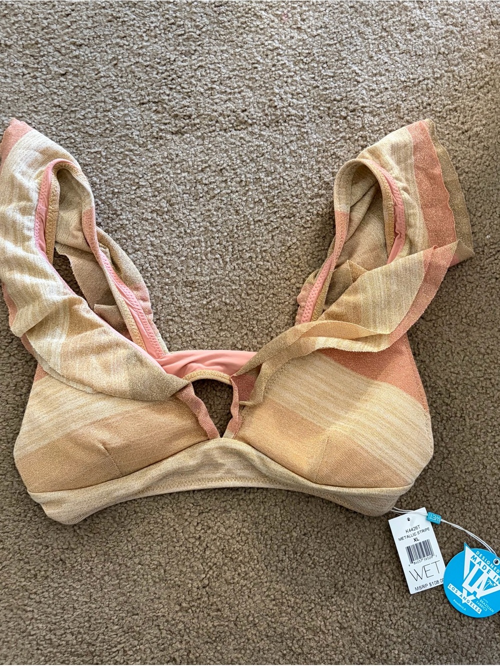Peach & Cream Bikini Top with Tie Straps
